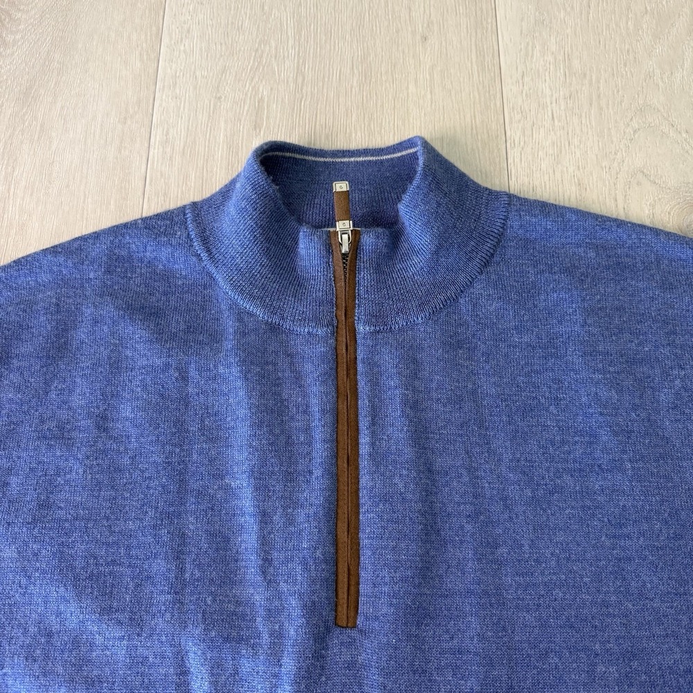 Peter Millar Autumn Crest Suede Trim 1/4 Zip Sweater Mens XL Merino Wool MF25S03